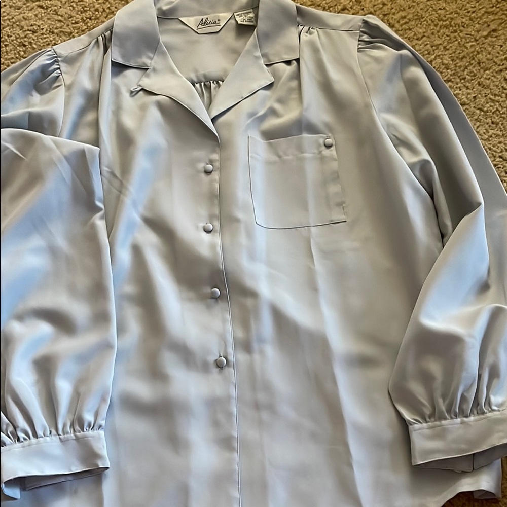 Elegant Light Blue vintage Button-Up Blouse